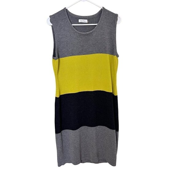 Calvin Klein Sleeveless Color Block Sweater Knit Dress L - Picture 1 of 9